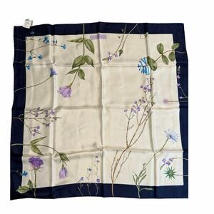 Salvatore Ferragamo Silk Square Scarf – Floral Botanical Print in Navy & Ivory